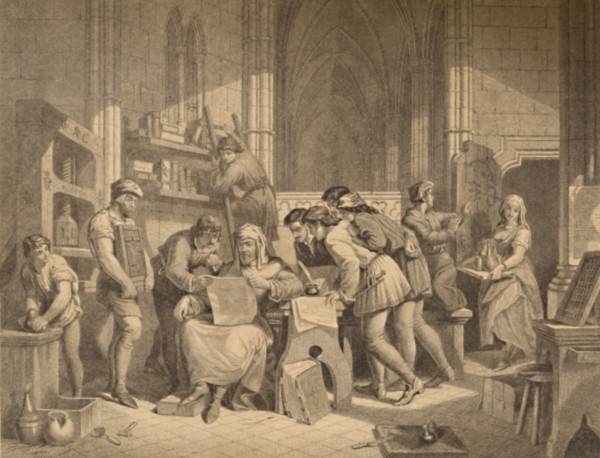'Introduction of the Art of Printing', 1886. Artist: W Ridgway.
