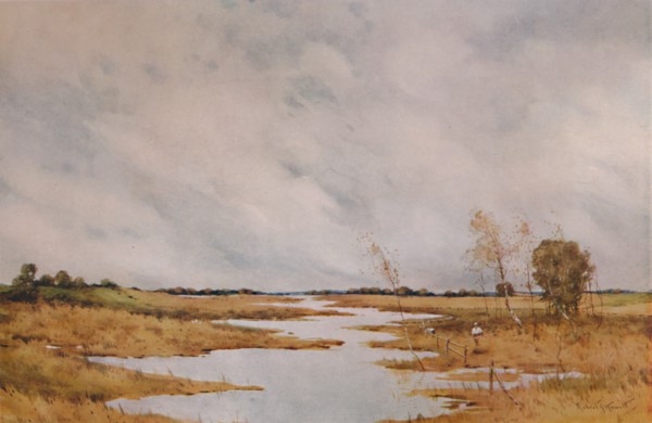 'Repairing the Fence, Suffolk Marshes', 20th century, (1935). Artist: Robert J Hewitt.