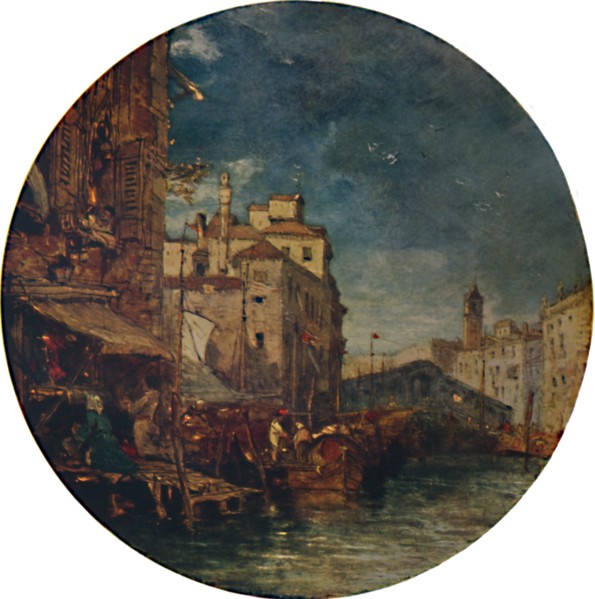'A View on the Grand Canal, Venice, with the Rialto in the distance', c1850, (1935). Artist: James Holland.