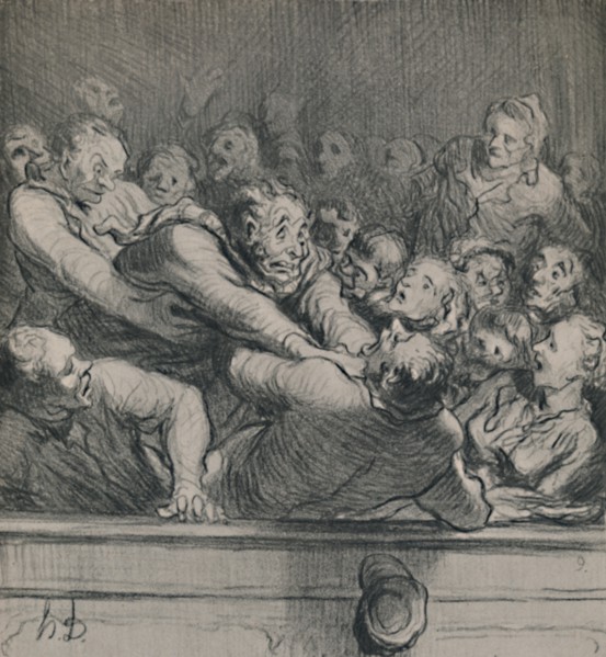 'A Literary Discussion in the Upper Gallery', c.1864, (1946). Artist: Honore Daumier.