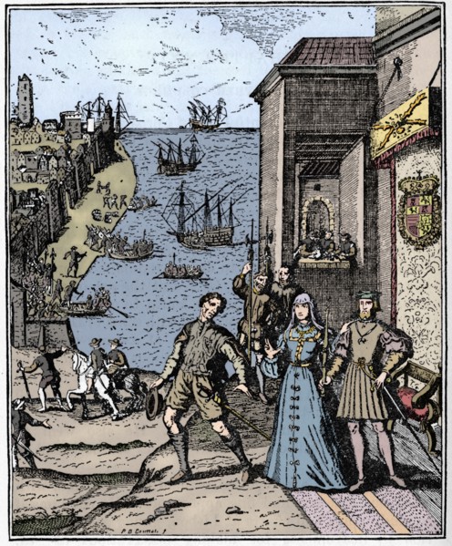 Columbus with Ferdinand and Isabella, (3rd August 1492), 1912. Artist: Unknown.