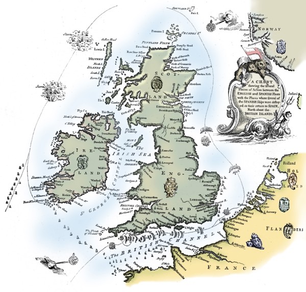 Chart of the Spanish Armada's course, 1588 (1893). Artist: Unknown.