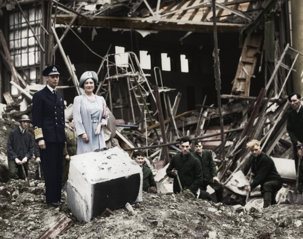 The King and Queen survey bomb damage, Buckingham Palace, London, WWII, 1940. Creator: Unknown.
