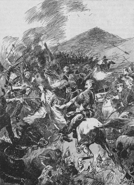'They Plunged into the Seething Mass of Painted and Befeathered Red Men', 1902. Artist: Unknown.