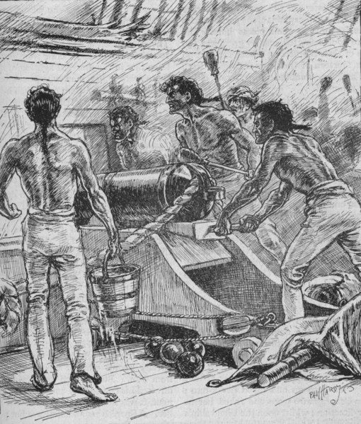 'The 'Royal Sovereigns' Stuck To Their Guns, and Fought Them Like Fiends', 1902. Artist: Paul Hardy.