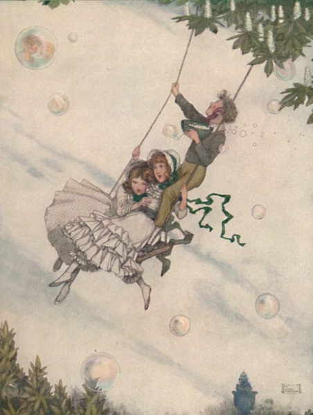 'The Swing Moves and the Bubbles Fly Upward', c1930. Artist: W Heath Robinson.