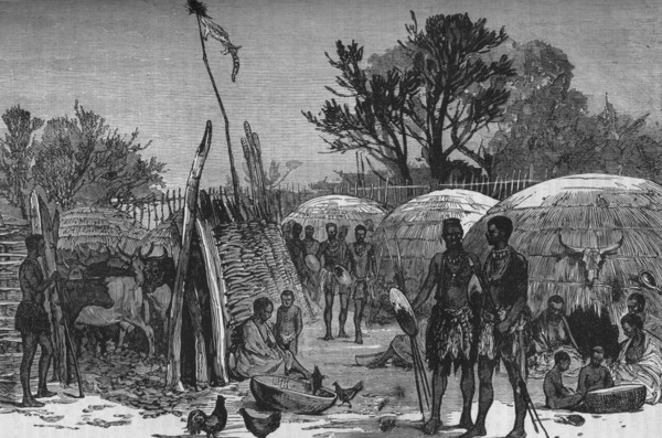 'Interior of a Zuli Kraal on the Tugela River', c1880. Artist: Unknown.