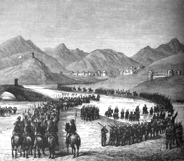 General Ross's Division crossing the Logar River on its way to meet Sir Donald Stewart', c1880. Artist: Unknown.