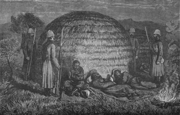 'Major Marter and his men guarding Cetewayo in the native Kraal', c1880. Creator: Unknown.
