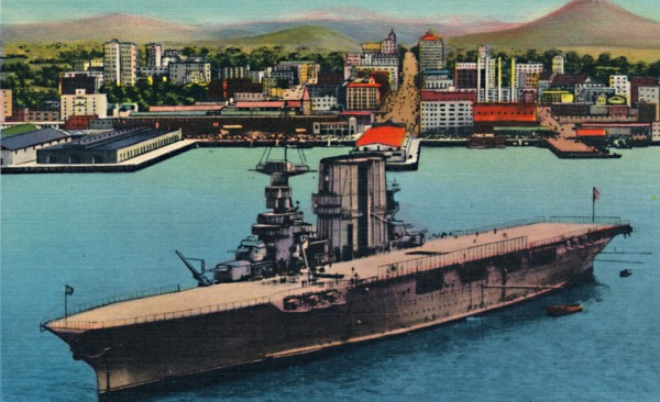 'U.S. Navy Plane Carrier at Anchor at Foot of Broadway. San Diego, California', c1941. Artist: Unknown.