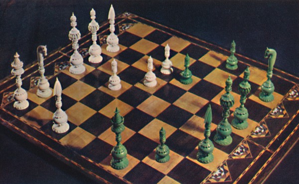 'Seventeenth-Century Ivory Chessmen and Board', 1948. Artist: Unknown.