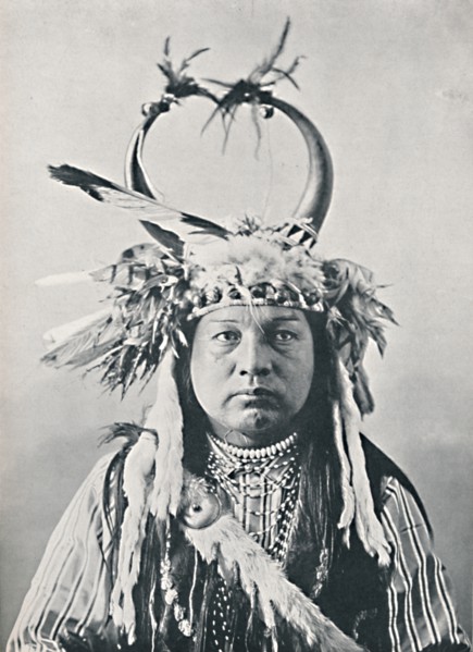A Native American with buffalo-horns headdress, 1912. Artist: Robert Wilson Shufeldt.