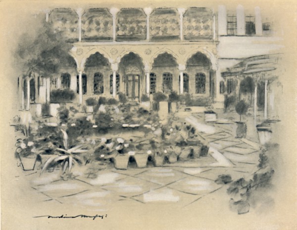 'Courtyard in Damascus', 1903. Artist: Mortimer L Menpes.