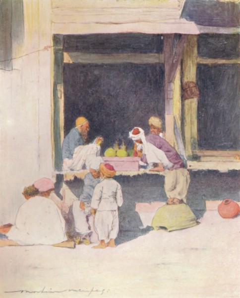'A Bazaar at Peshawur', 1905. Artist: Mortimer Luddington Menpes.