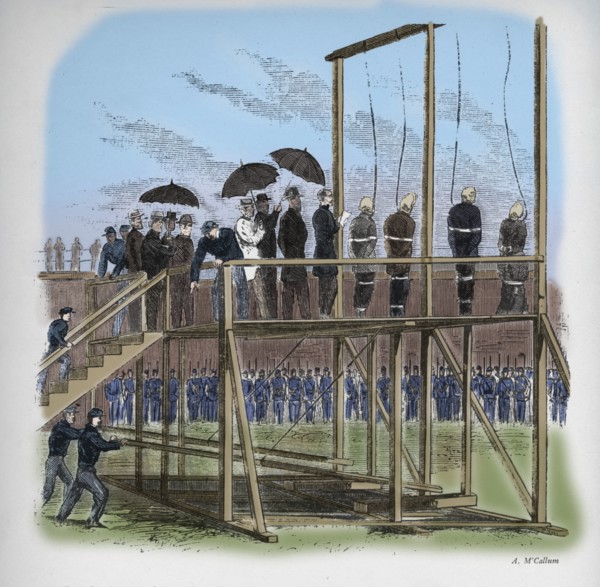 'Three men and a woman hanged for the assassination of Lincoln', c1865, (1938). Artist: Unknown.