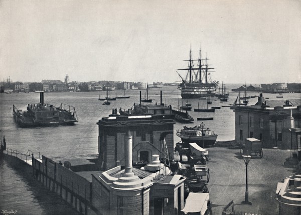'Portsmouth - General View of the Harbour, Showing Nelson's Battleship, The Victory.', 1895. Artist: Unknown.