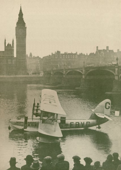 'The 'Calcutta' Flying-Boat Moored in the Thames opposite the Houses of Parliament', 1927. Artist: Unknown.