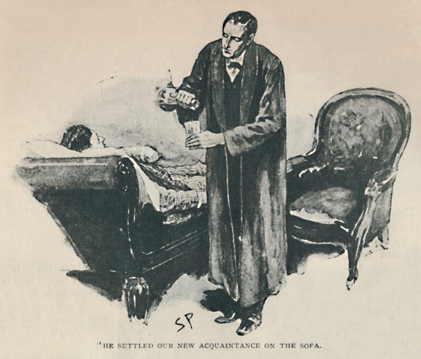 'He Settled Our New Acquaintance On The Sofa', 1892. Artist: Sidney E Paget.