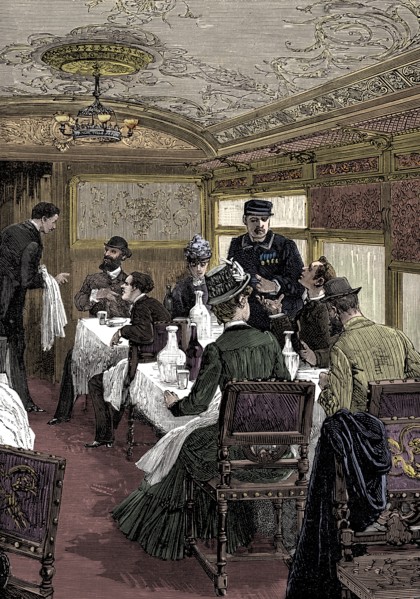 Dining car on the Orient Express, c1885. Artist: Unknown.