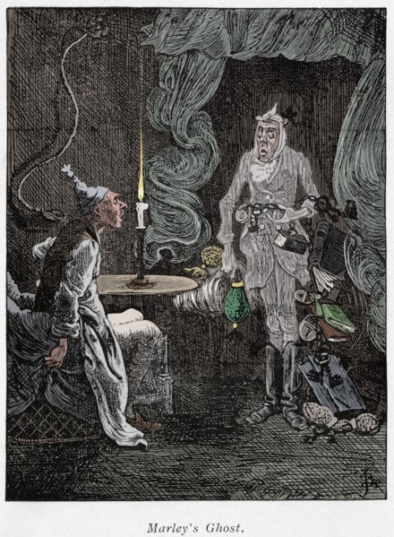 Scene from A Christmas Carol by Charles Dickens, 1843. Artist: Unknown.