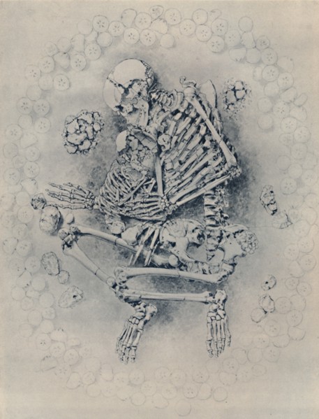 'Crouched Burial in Round Tumulus on Dunstable Downs', 1887, (1946). Artist: Worthington G Smith.