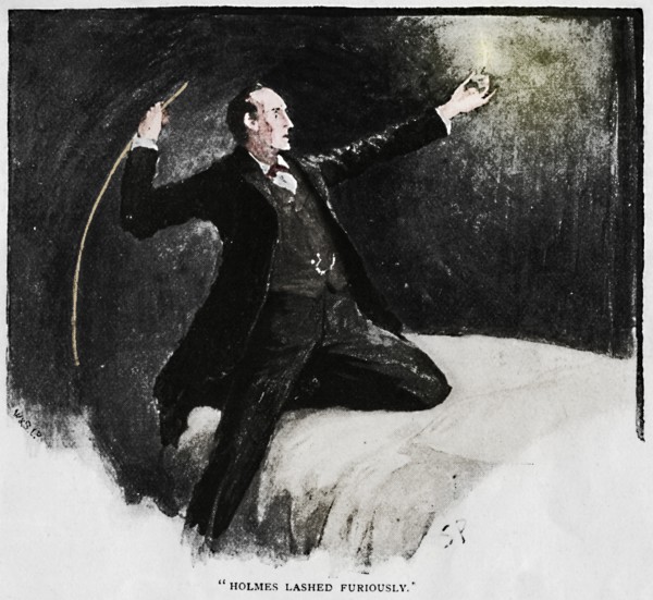 'Holmes Lashed Furiously', 1892. Artist: Sidney E Paget.