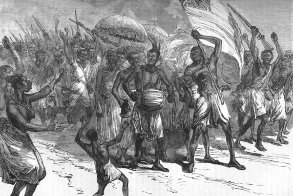 'March of Ashantee Warriors', c1880. Artist: Unknown.