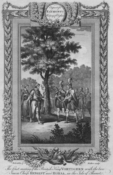 'The first meeting of the British King Vortigern with the two Saxon Chiefs Hengist and Horsa', c1787 Artist: Unknown.