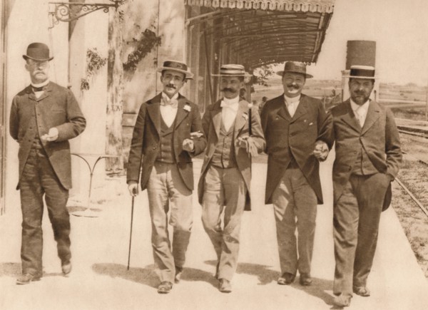 'A group of gentlemen walking', 1937. Artist: Unknown.