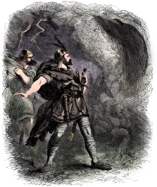 Macbeth and Banquo encountering the three witches, 1858. Artist: Sir John Gilbert.