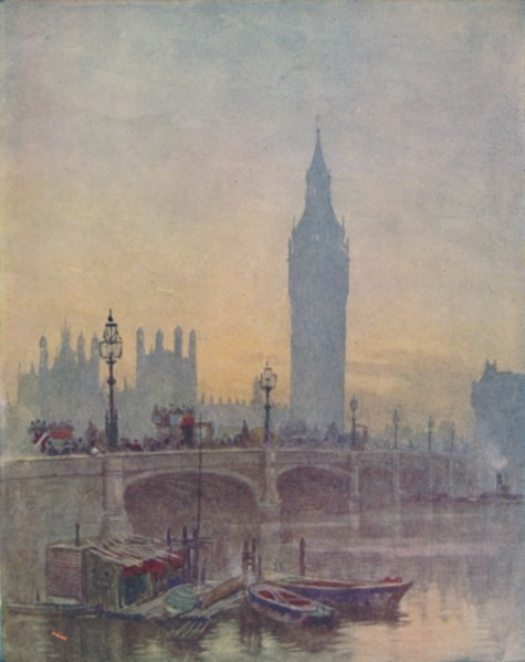 'The Houses of Parliament, London', 1910. Artist: Herbert Menzies Marshall.