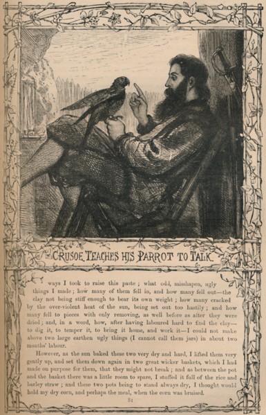 'Crusoe Teaches His Parrot To Talk', c1870. Artist: Unknown.