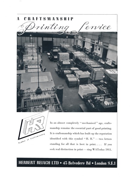 'A Craftsmanship Printing Service - Herbert Reiach Ltd', 1939. Artist: Unknown.