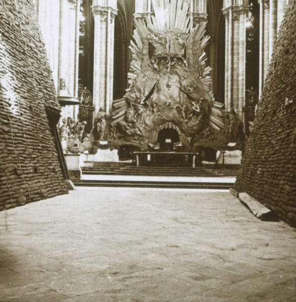 Interior of the cathedral, Amiens, northern France, c1914-c1918. Artist: Unknown.