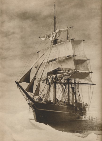'In an icefield, a superb illustration of the celebrated whaler Terra Nova', 1936. Creator: Unknown.
