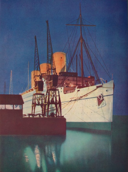 'Illuminated by Floodlights, the distinctive appearance of the Empress of Britain is emphasized', 19 Artist: Unknown.