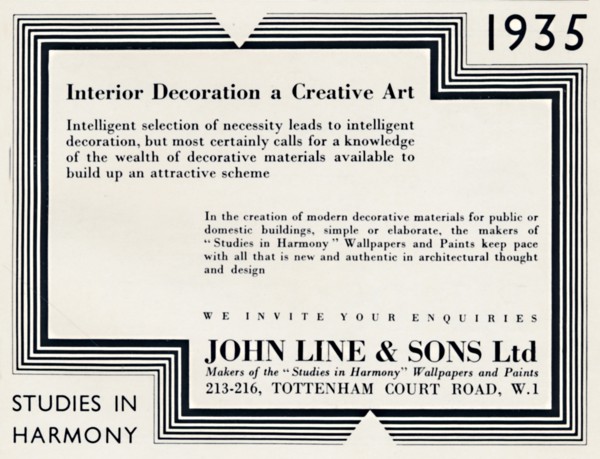 'Interior Decoration a Creative Art - John Line & Sons Ltd', 1935. Artist: Unknown.