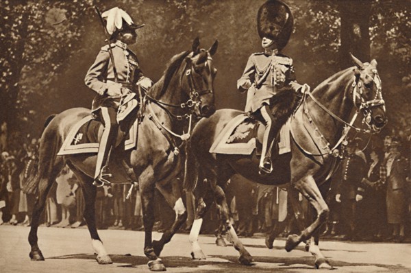 'King Edward at the head of the Brigade of Guards, turns, unperturbed, to make inquiry after revolve Creator: Unknown.