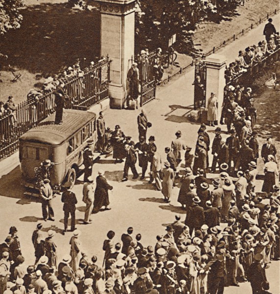 'Crowd watches the arrested man taken to police van', 1937. Creator: Unknown.