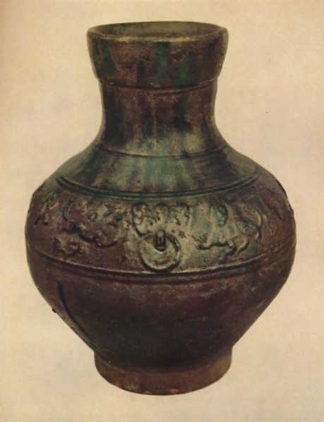 'Wine Jar with Hunting Scene in Relief. Han Dynasty, 206 BC - AD 221, (1927). Artists: Edward F Strange, Unknown.