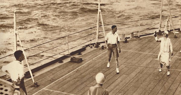 'Partners - A game of deck tennis in the Renown', 1927, (1937). Creator: Unknown.