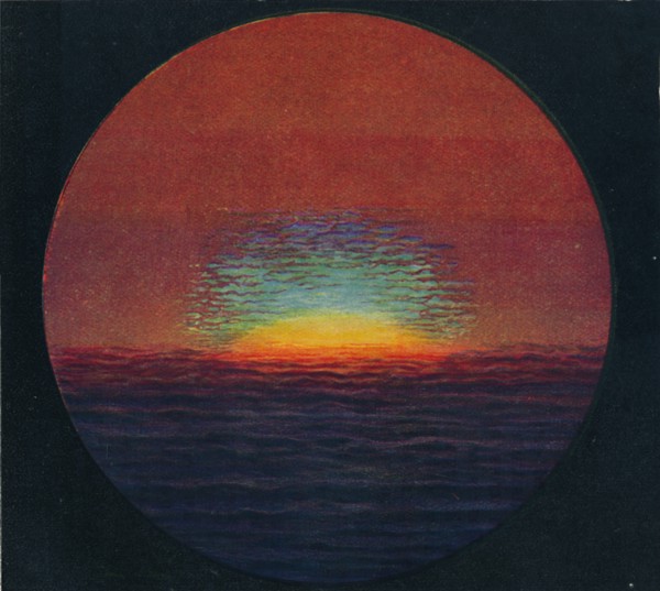 'The Green Flash at Sunset, Rarest Prismatic Colour Refracted by the Atmosphere', c1935. Artist: Unknown.