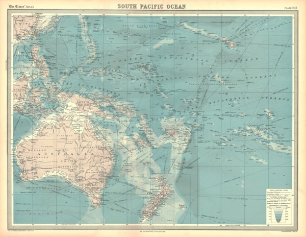 Map of the South Pacific Ocean. Artist: Unknown.