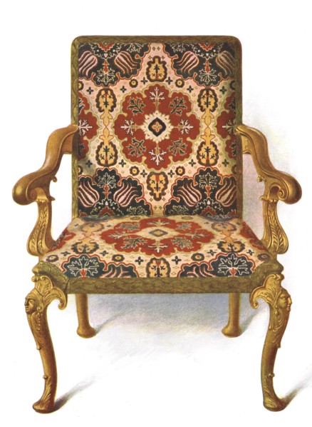 Gilt chair covered in needlework, 1906. Artist: Shirley Slocombe.
