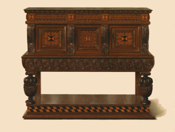 Walnut and oak standing buffet, 1904. Artist: Shirley Slocombe.