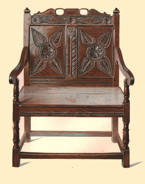 Welsh oak double chair, 1904. Artist: Shirley Slocombe.