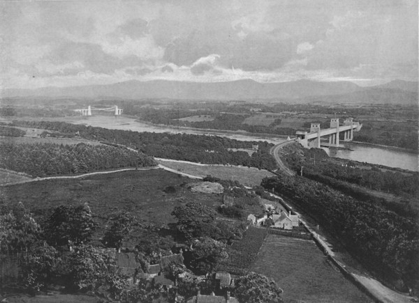 'Menai Strait and Bridges, from Anglesey', c1896. Artist: I Slater.