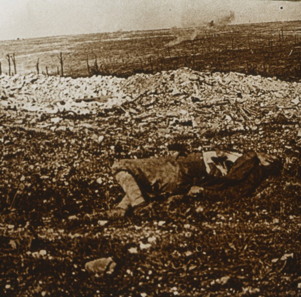 Body with barrage fire in the distance, c1914-c1918. Artist: Unknown.