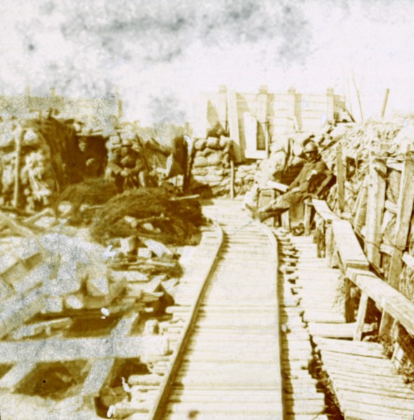Trenches and railway line, Yser south, Diksmuide, Belgium, c1914-c1918. Artist: Unknown.