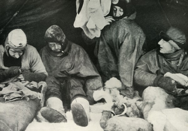 'Members of the Polar Party Getting Into Their Sleeping-Bags', c1911, (1913).  Artist: Herbert Ponting.